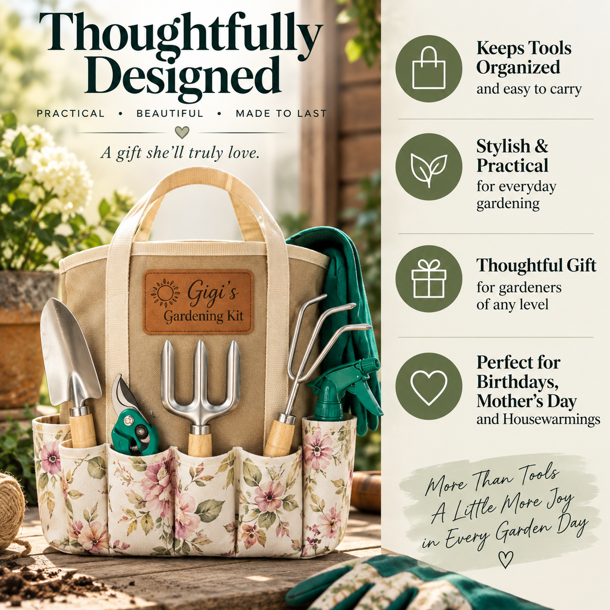 Personalized Garden Tote Set with Tools for Women
