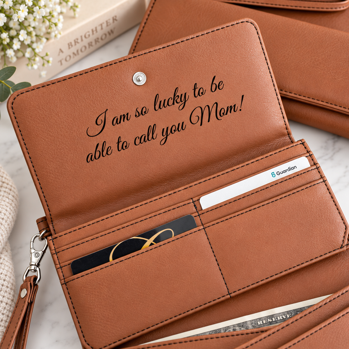 Mom's Birth Flower Personalized Leather Wristlet