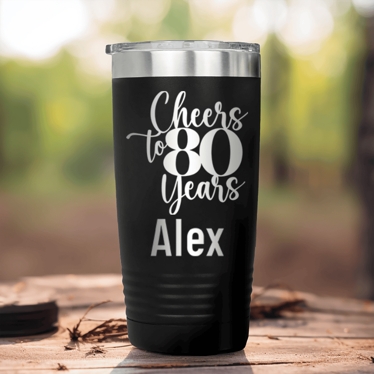 Black Birthday Tumbler With Cheers To Eighty Years Design