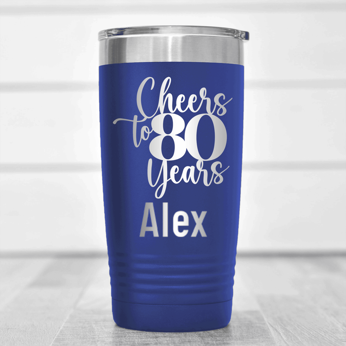Blue Birthday Tumbler With Cheers To Eighty Years Design
