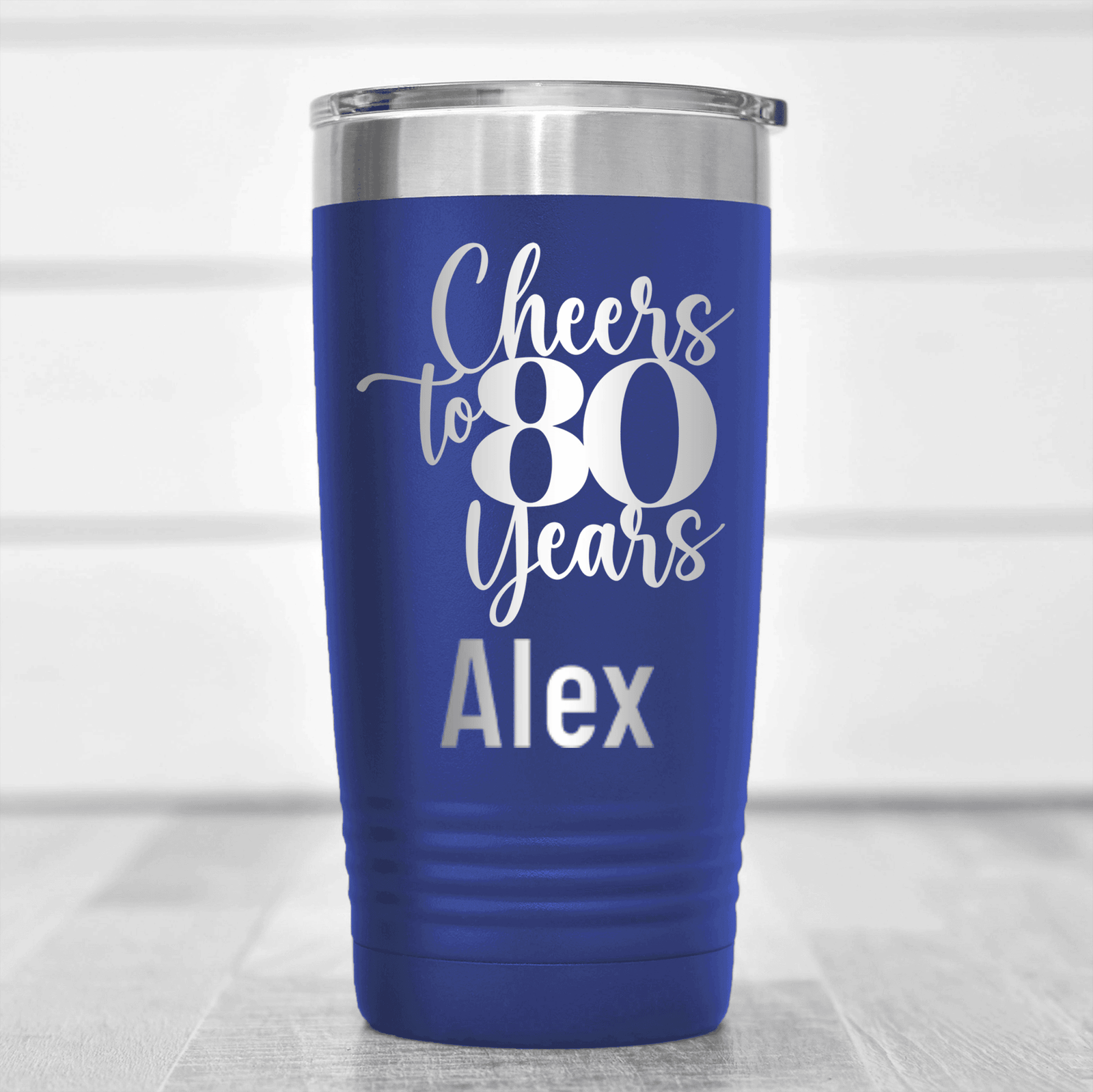 Blue Birthday Tumbler With Cheers To Eighty Years Design