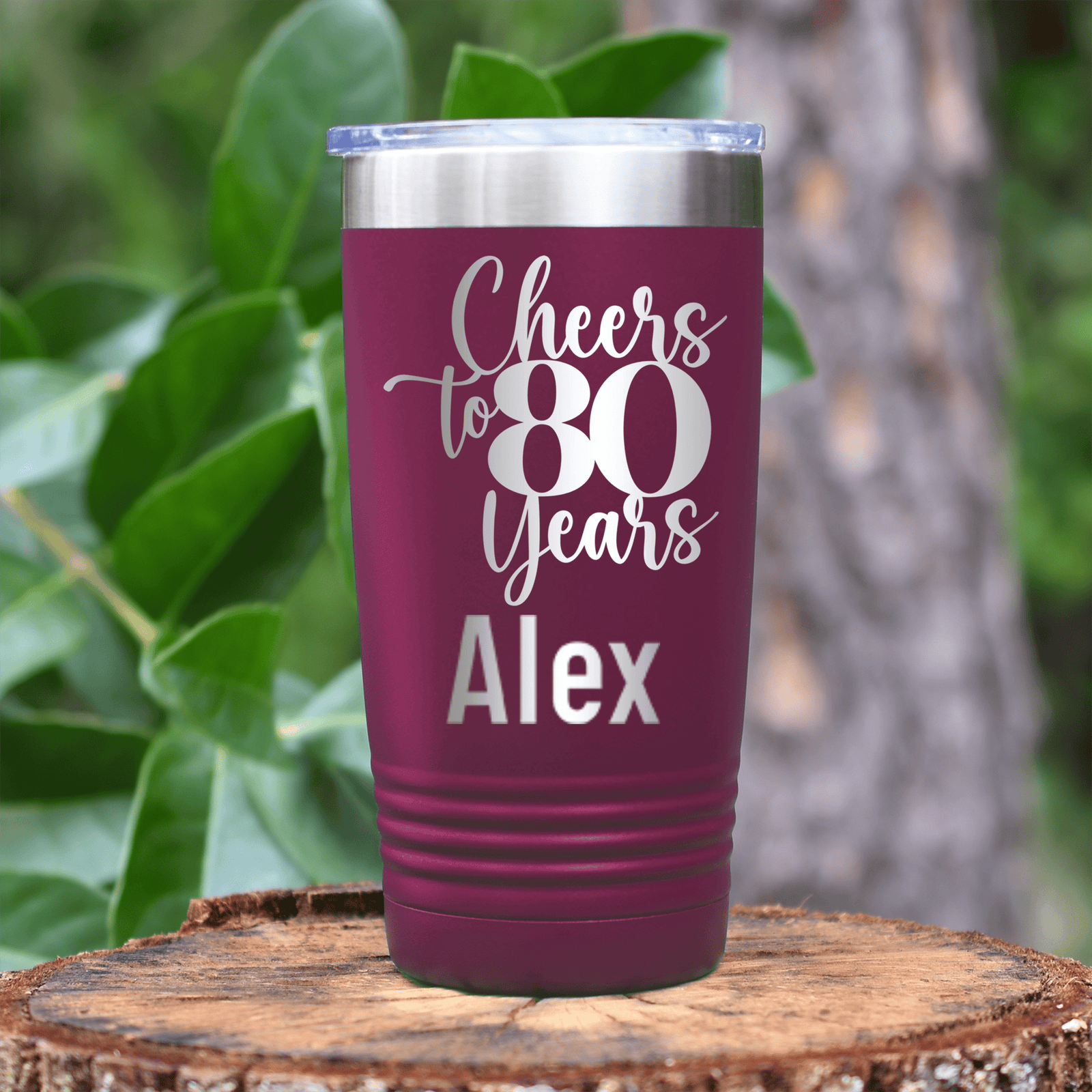 Maroon Birthday Tumbler With Cheers To Eighty Years Design