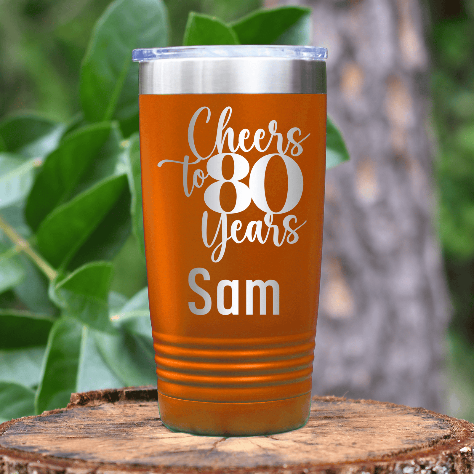 Orange Birthday Tumbler With Cheers To Eighty Years Design