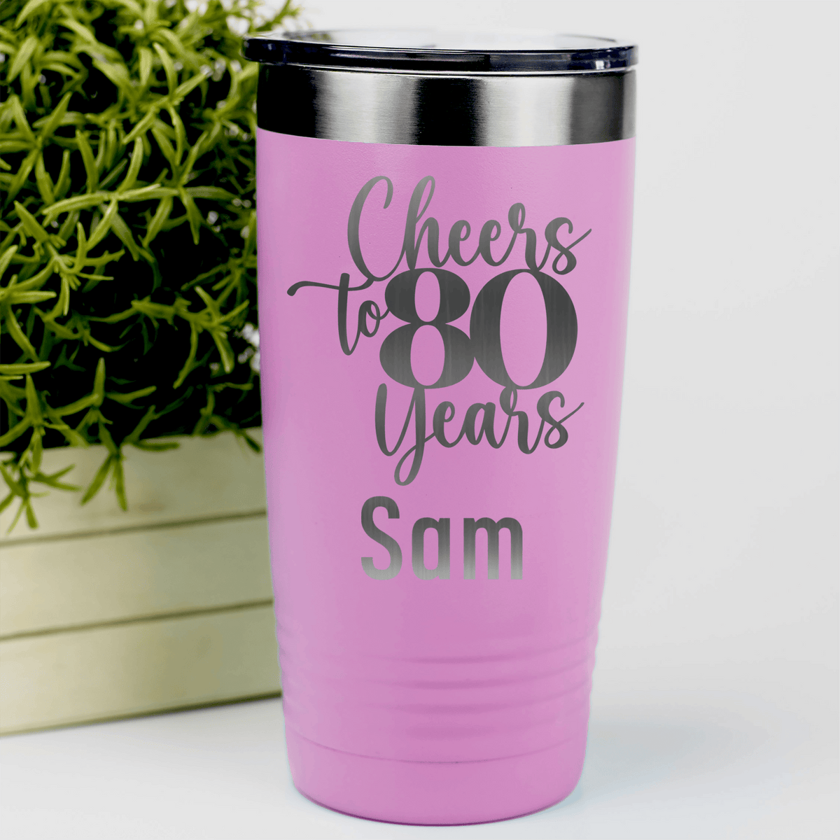Pink Birthday Tumbler With Cheers To Eighty Years Design