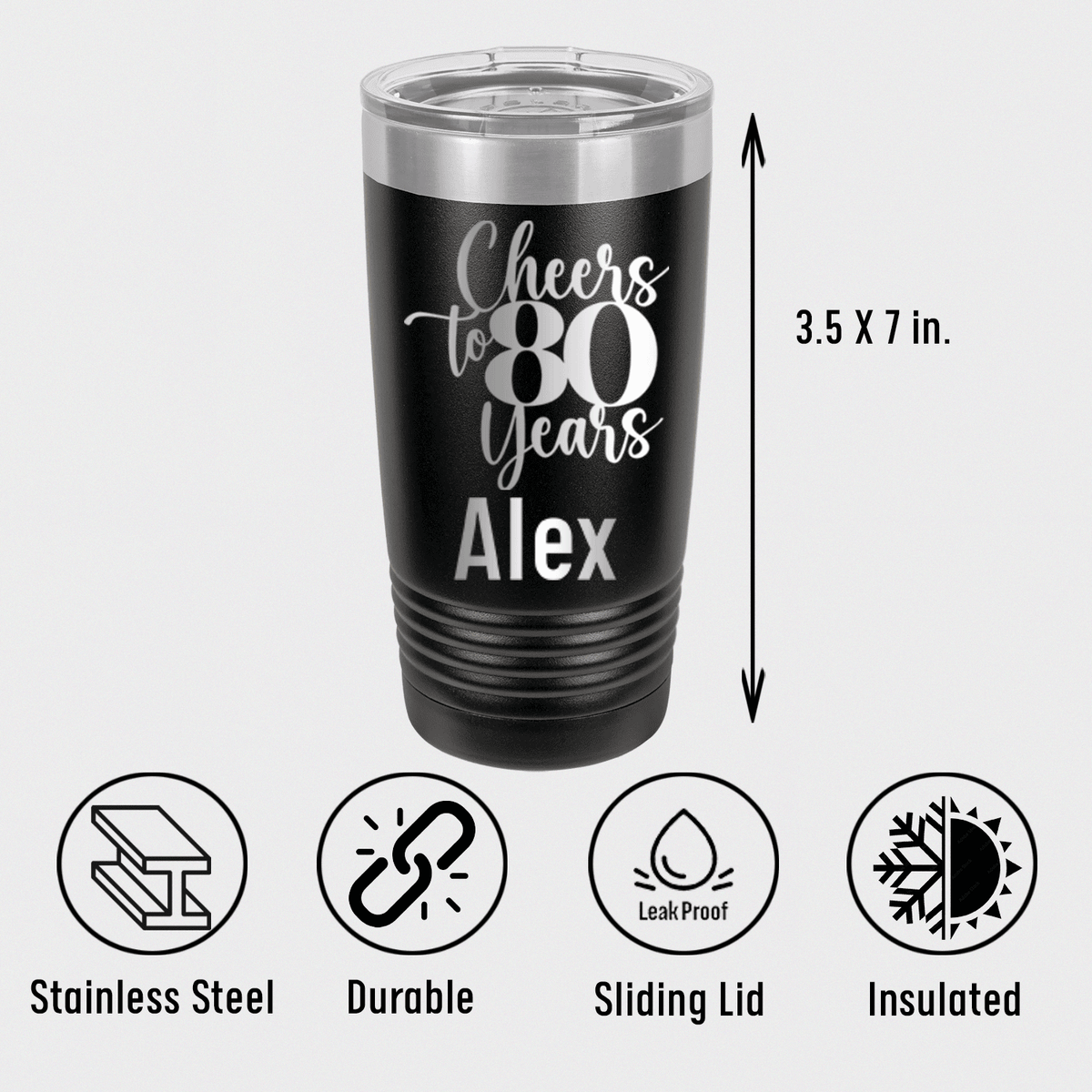 Personalized Cheers To Eighty Years Tumbler for her, Customized Gifts for Women by Groovy Girl Gifts