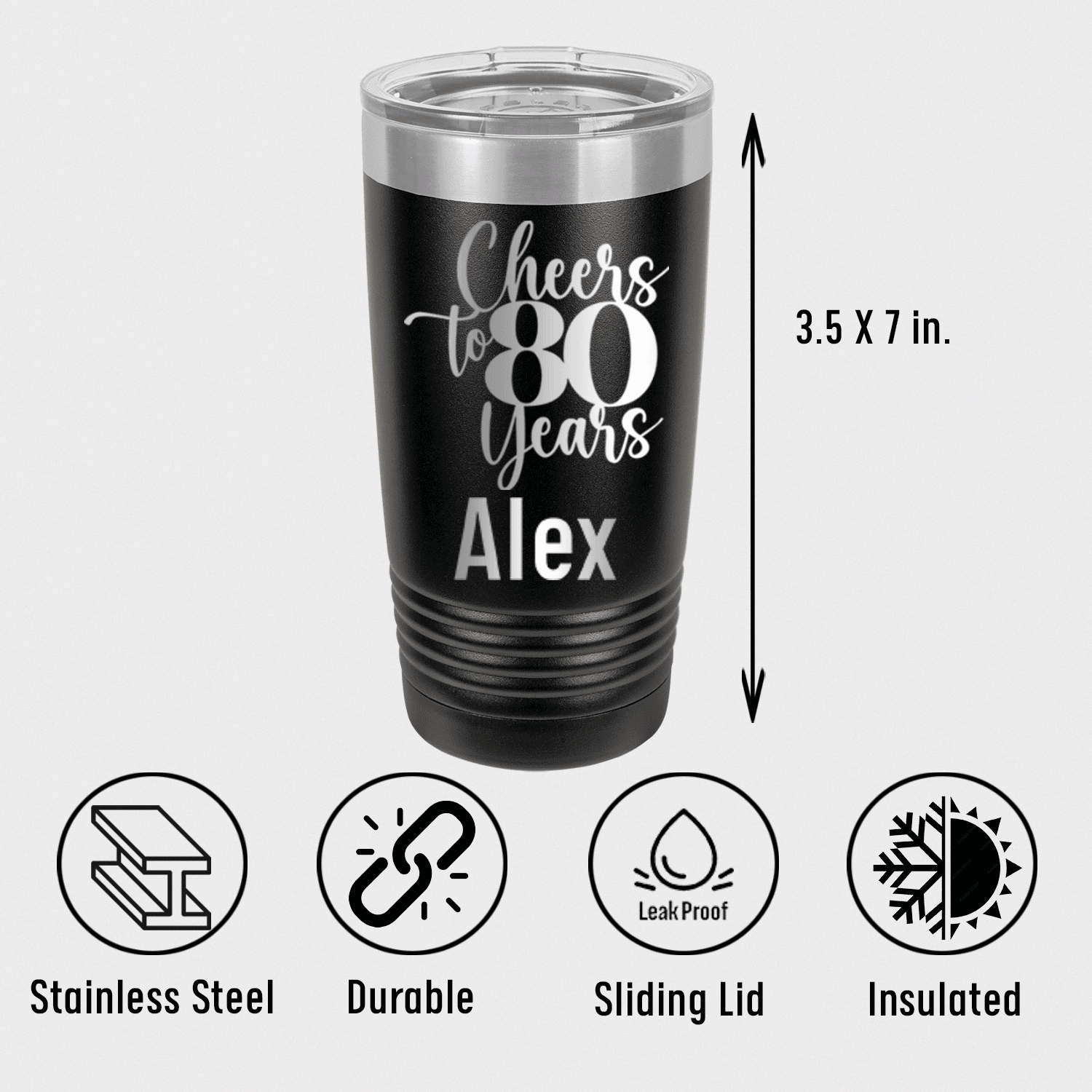 Personalized Cheers To Eighty Years Tumbler for her, Customized Gifts for Women by Groovy Girl Gifts