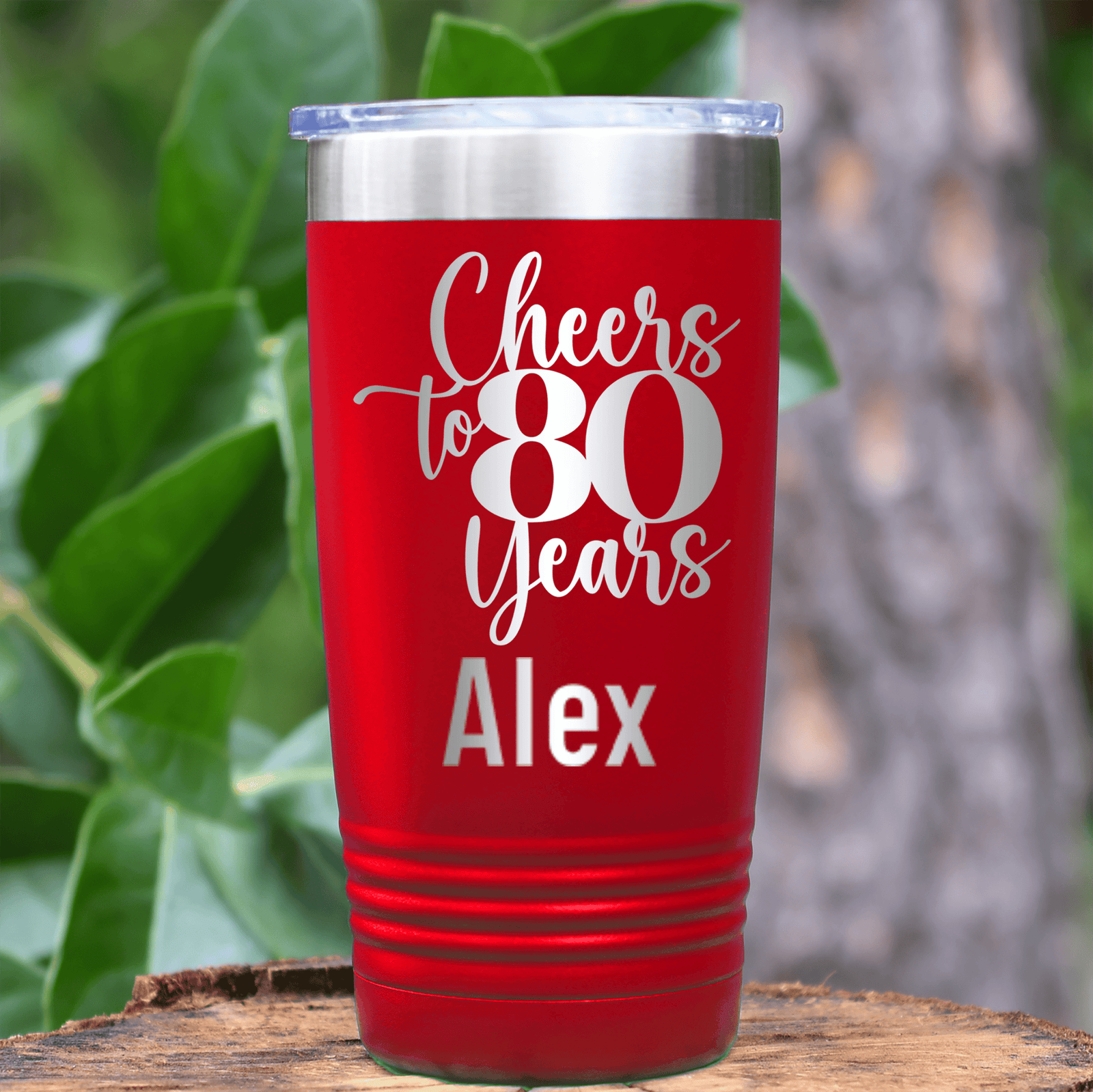 Red Birthday Tumbler With Cheers To Eighty Years Design