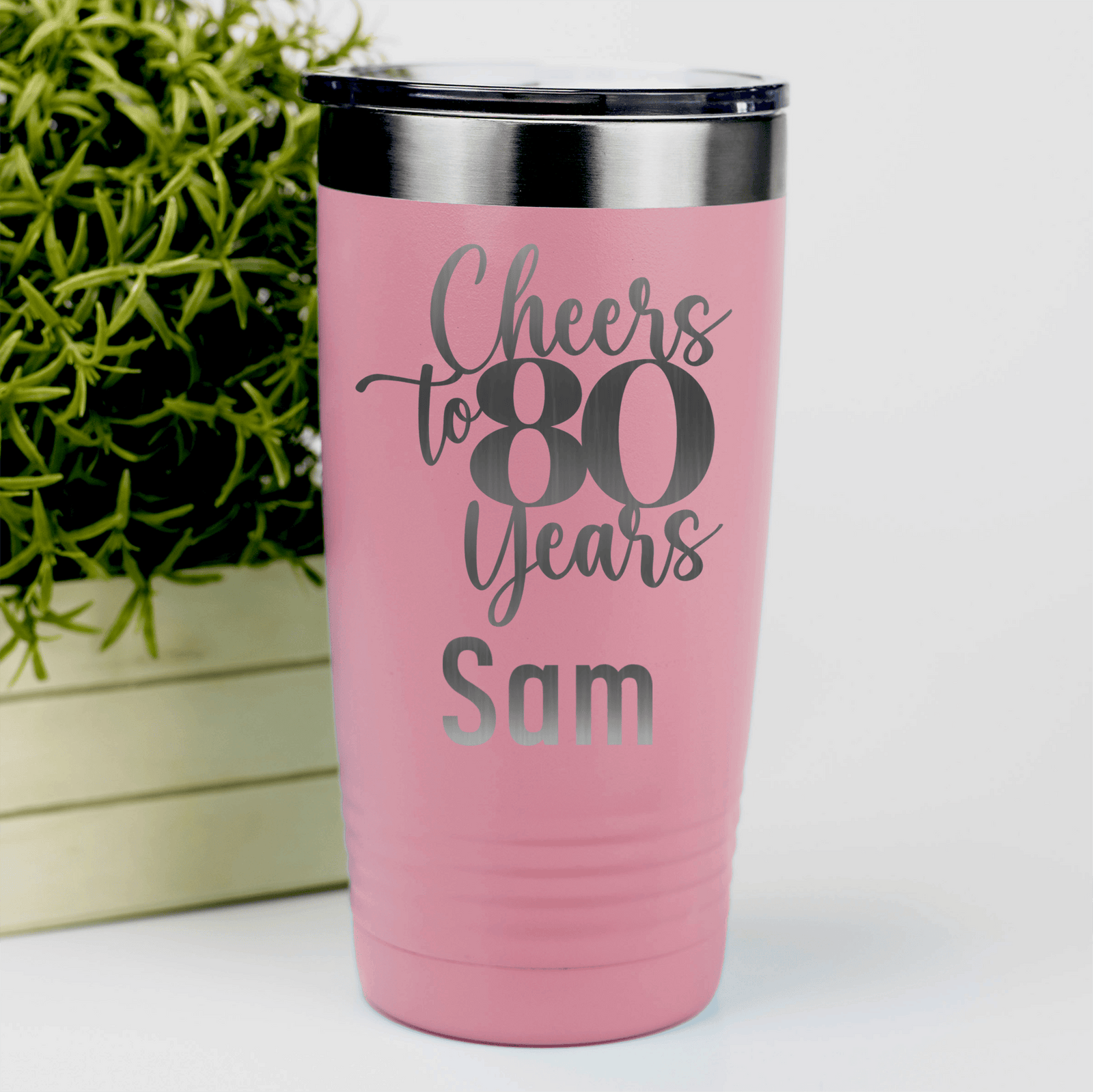Salmon Birthday Tumbler With Cheers To Eighty Years Design