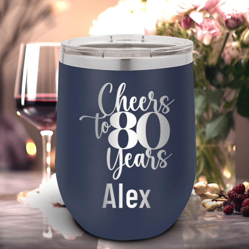 Personalized Cheers To Eighty Years Wine Tumbler for her, Customized Gifts for Women by Groovy Girl Gifts