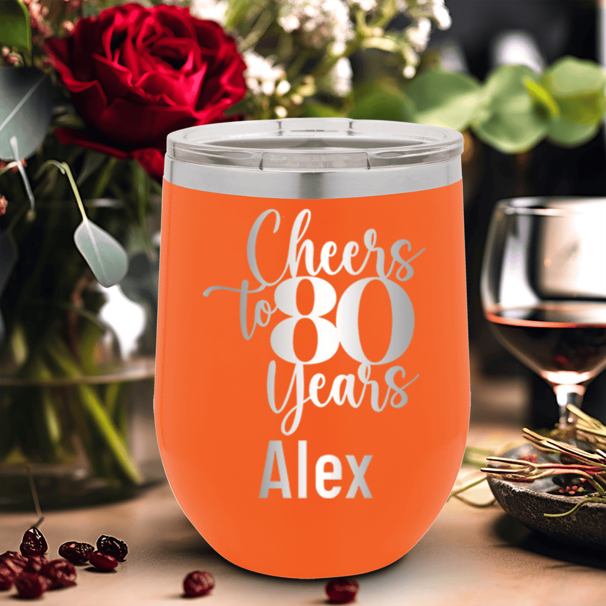 Personalized Cheers To Eighty Years Wine Tumbler for her, Customized Gifts for Women by Groovy Girl Gifts