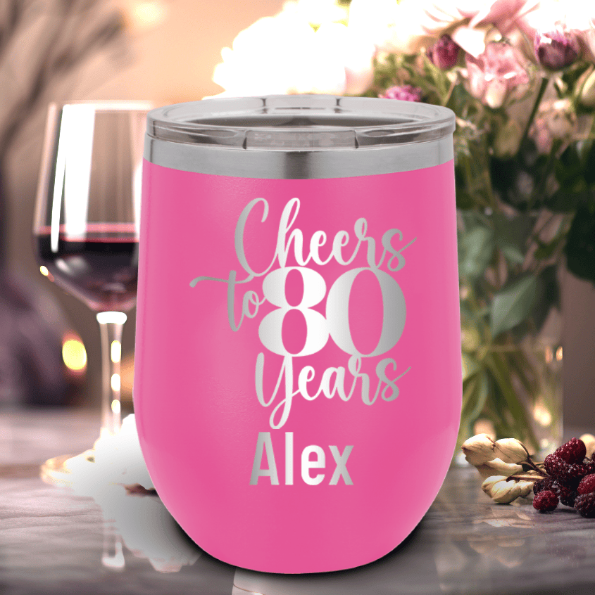 Personalized Cheers To Eighty Years Wine Tumbler for her, Customized Gifts for Women by Groovy Girl Gifts