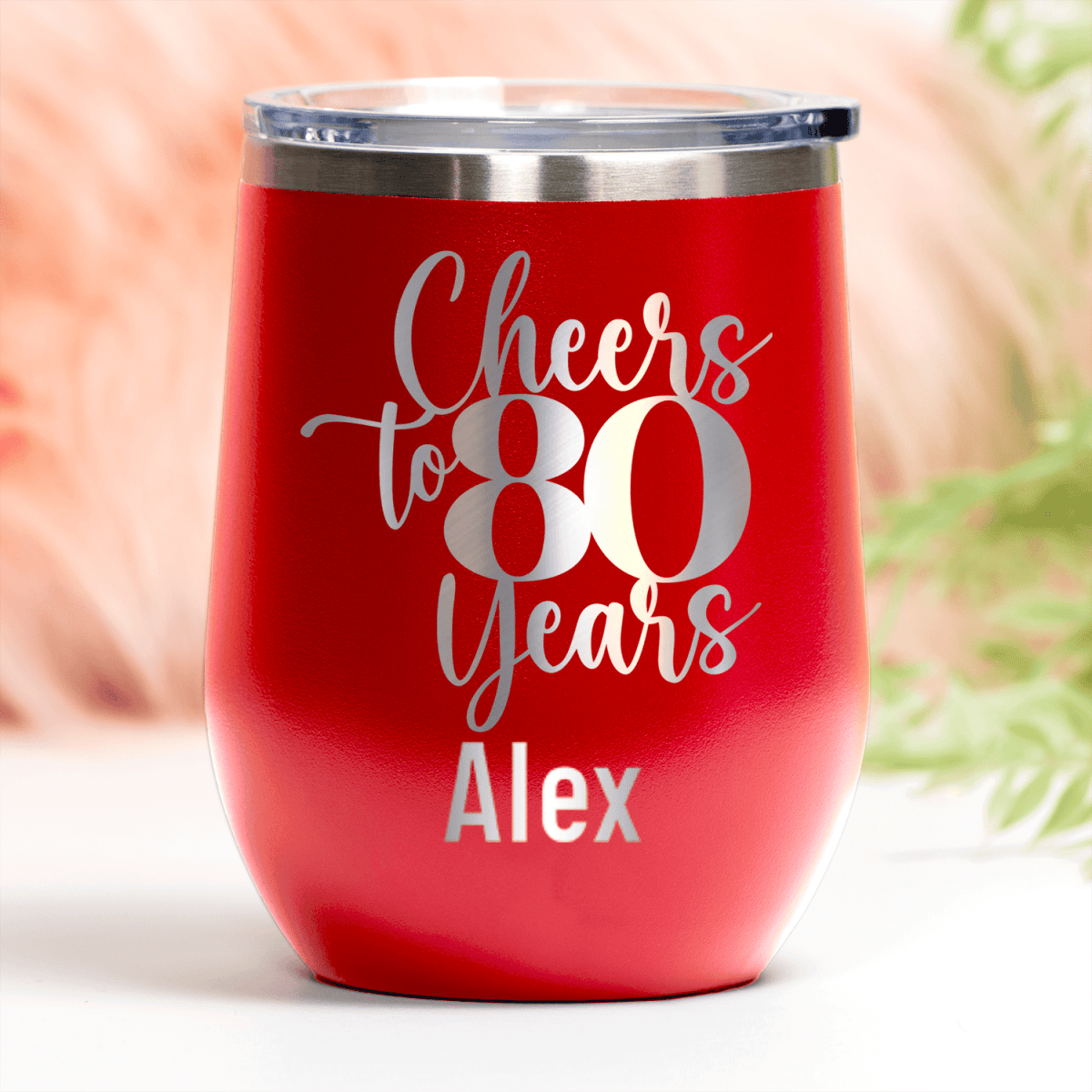 Personalized Cheers To Eighty Years Wine Tumbler for her, Customized Gifts for Women by Groovy Girl Gifts