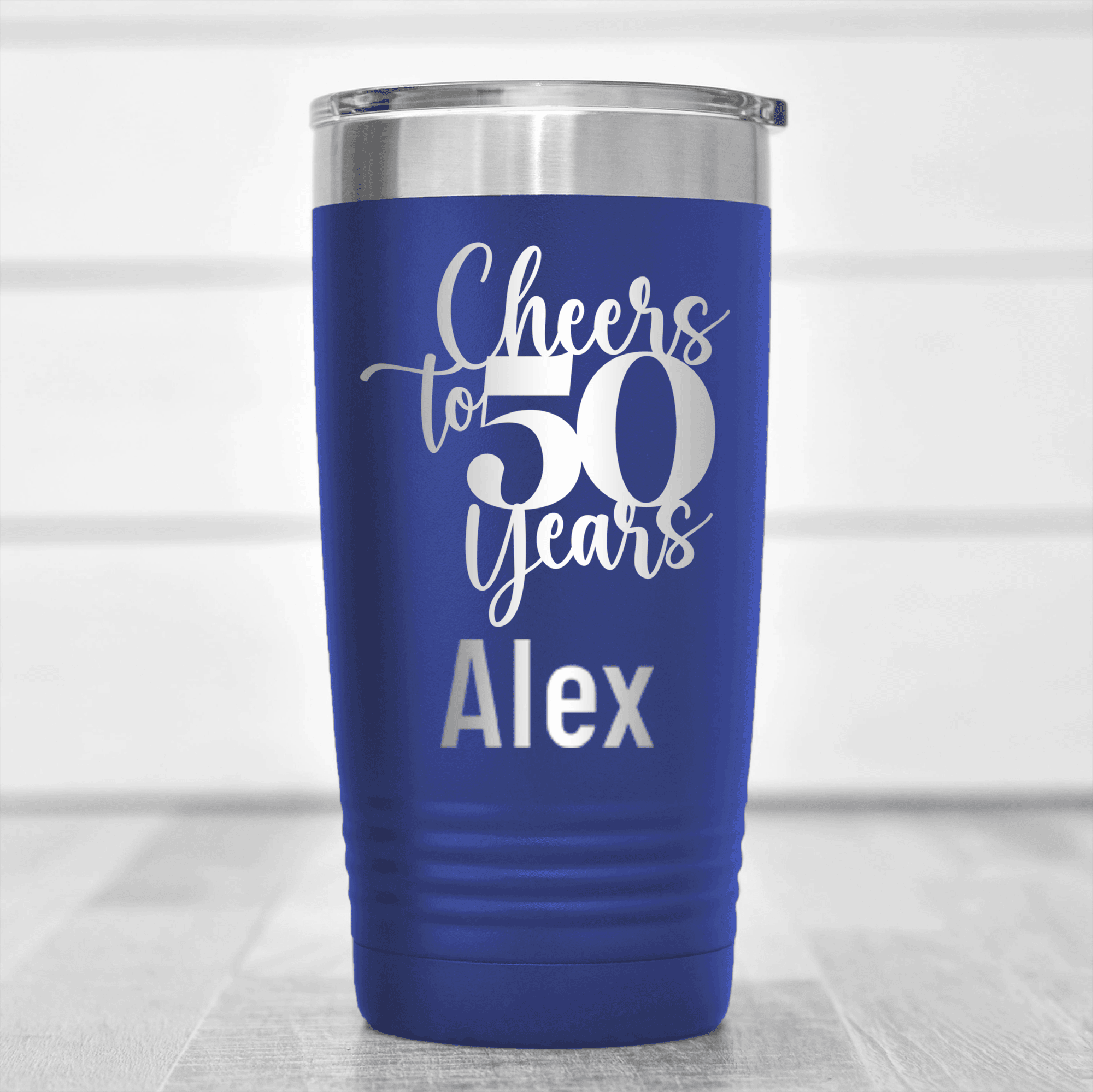 Blue Birthday Tumbler With Cheers To Fifty Years Design