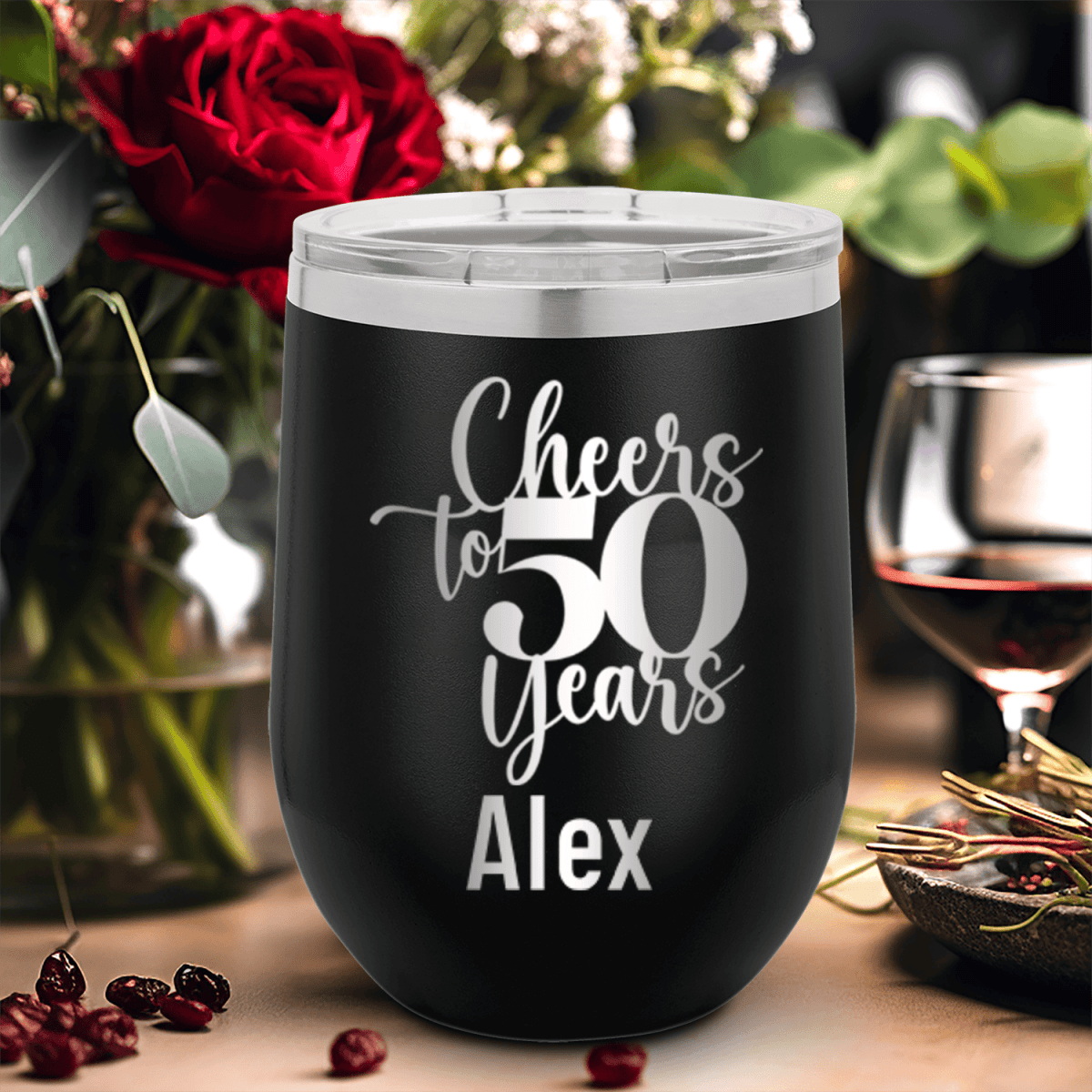 Personalized Cheers To Fifty Years Wine Tumbler for her, Customized Gifts for Women by Groovy Girl Gifts