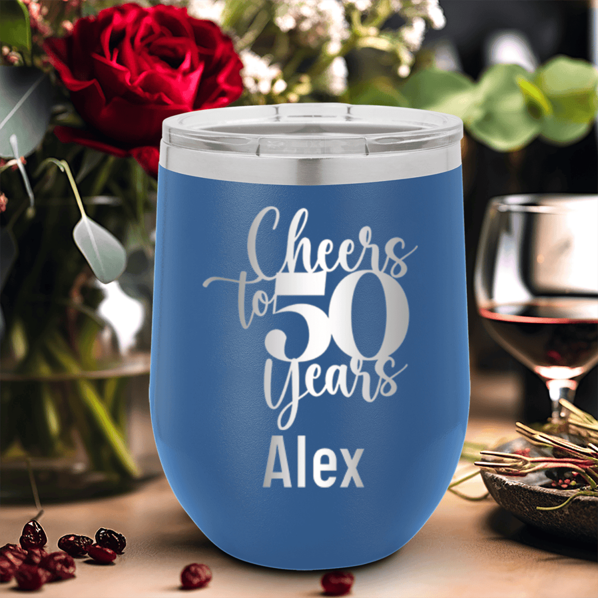 Personalized Cheers To Fifty Years Wine Tumbler for her, Customized Gifts for Women by Groovy Girl Gifts