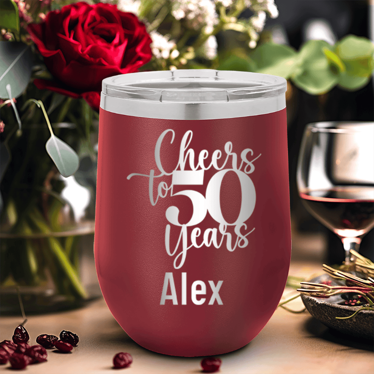 Personalized Cheers To Fifty Years Wine Tumbler for her, Customized Gifts for Women by Groovy Girl Gifts