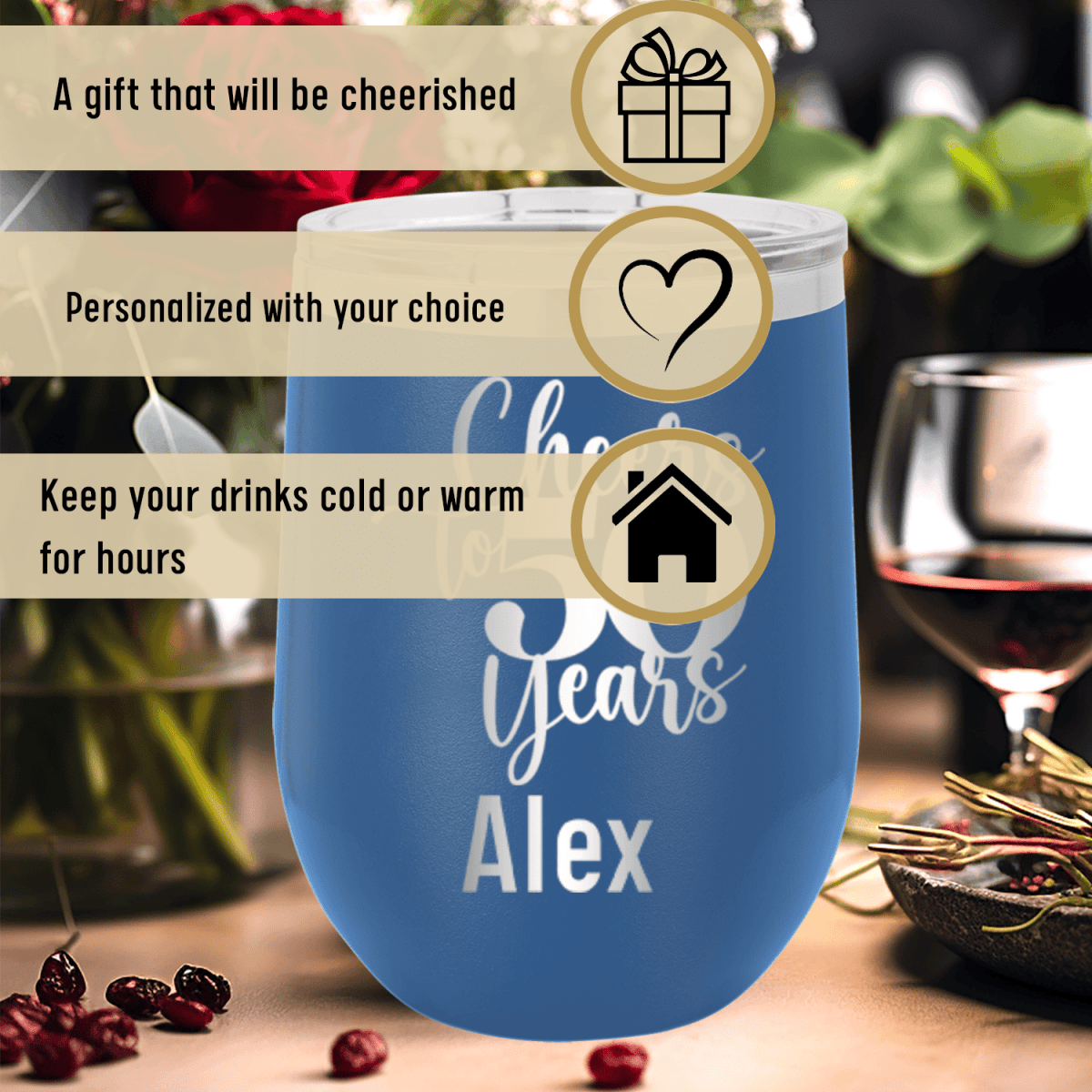 Personalized Cheers To Fifty Years Wine Tumbler for her, Customized Gifts for Women by Groovy Girl Gifts