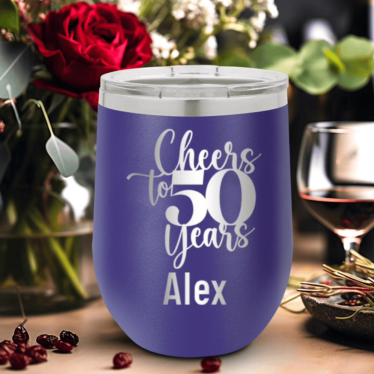 Personalized Cheers To Fifty Years Wine Tumbler for her, Customized Gifts for Women by Groovy Girl Gifts