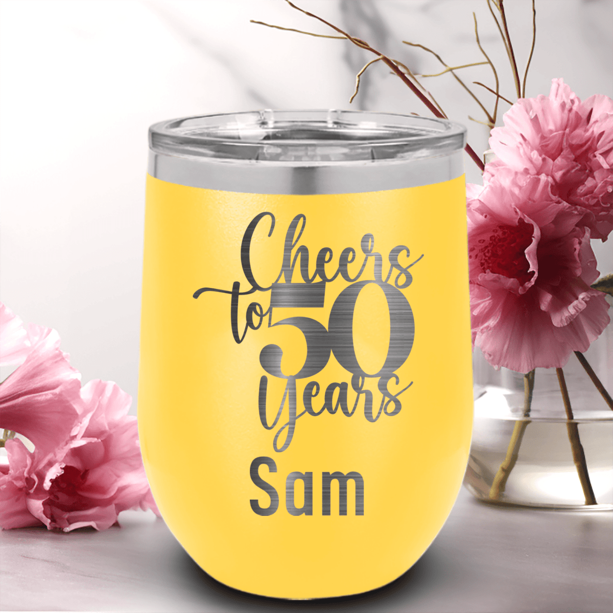 Personalized Cheers To Fifty Years Wine Tumbler for her, Customized Gifts for Women by Groovy Girl Gifts