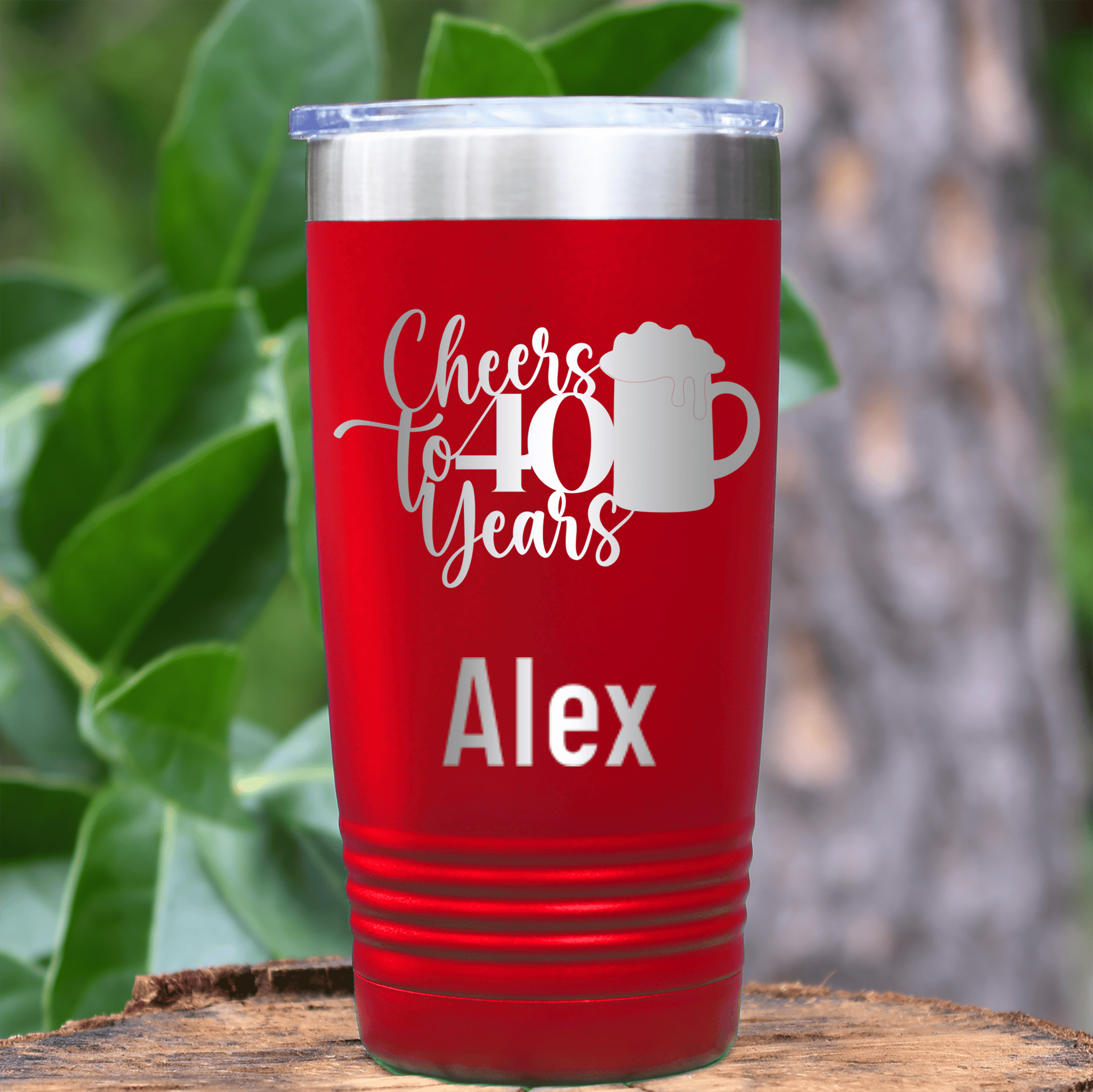 Red Birthday Tumbler With Cheers To Fourty Beer Design