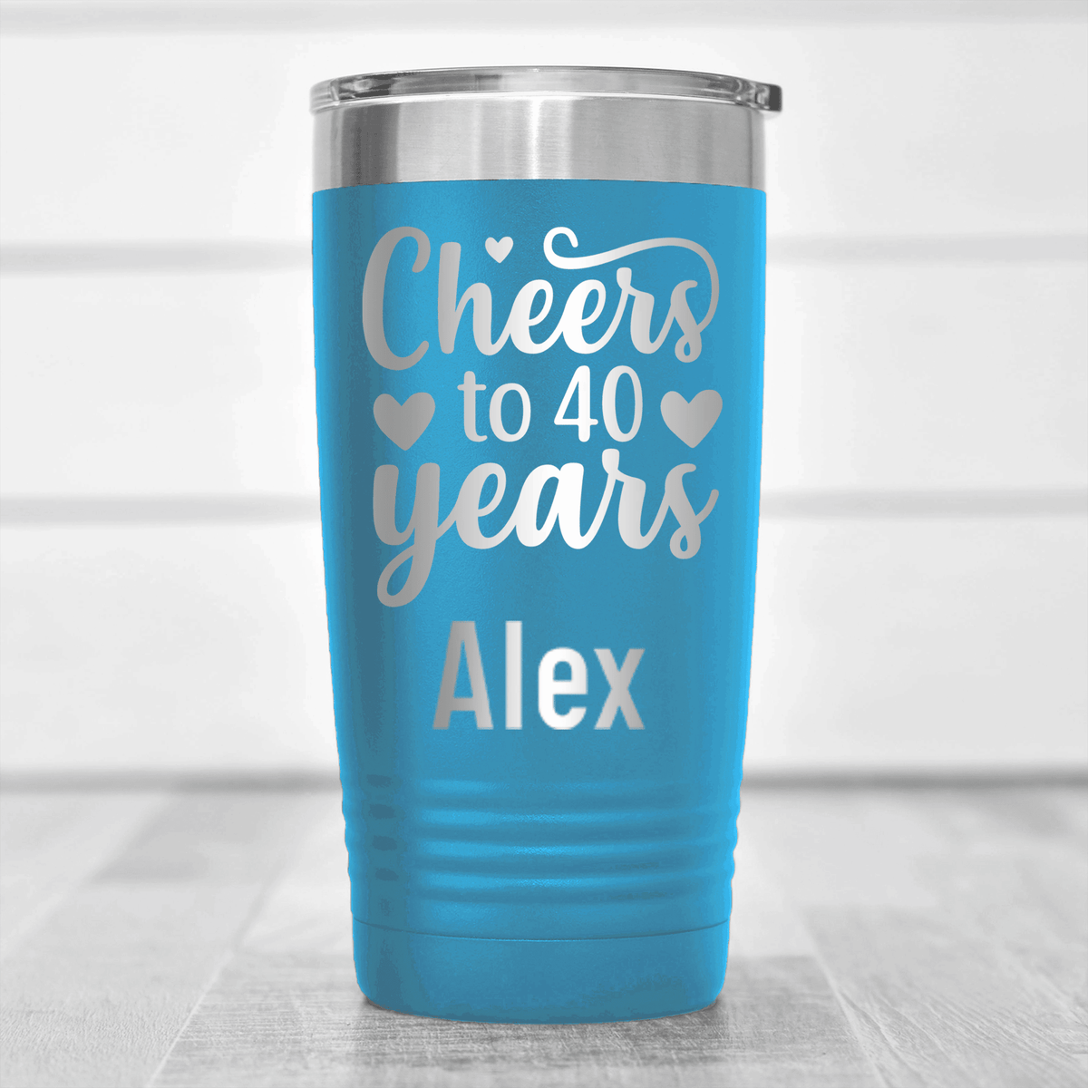 Light Blue Birthday Tumbler With Cheers To Fourty Design
