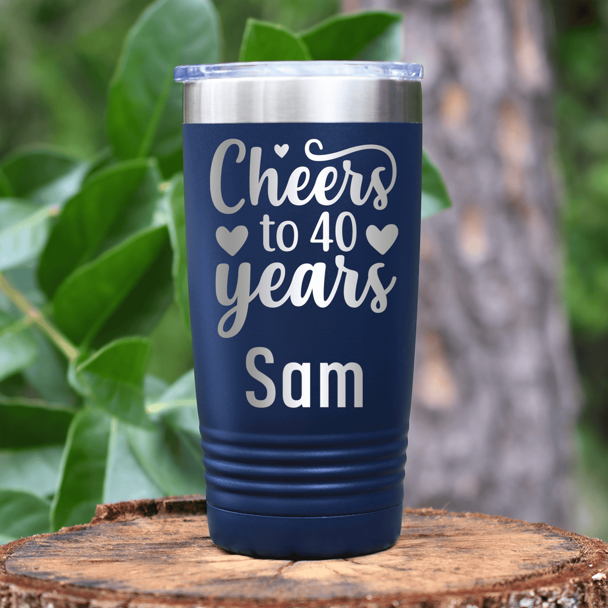 Navy Birthday Tumbler With Cheers To Fourty Design