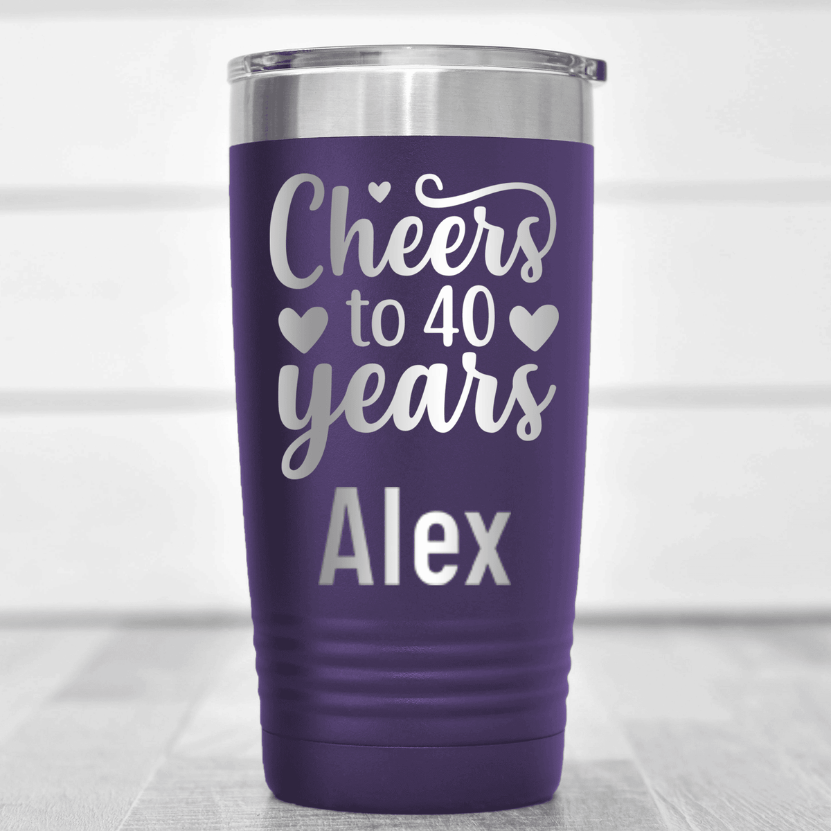 Purple Birthday Tumbler With Cheers To Fourty Design
