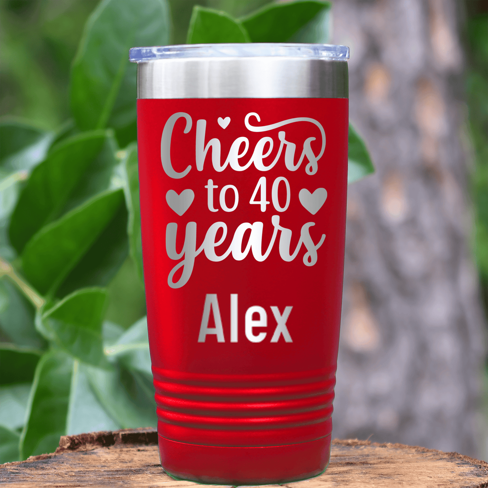 Red Birthday Tumbler With Cheers To Fourty Design