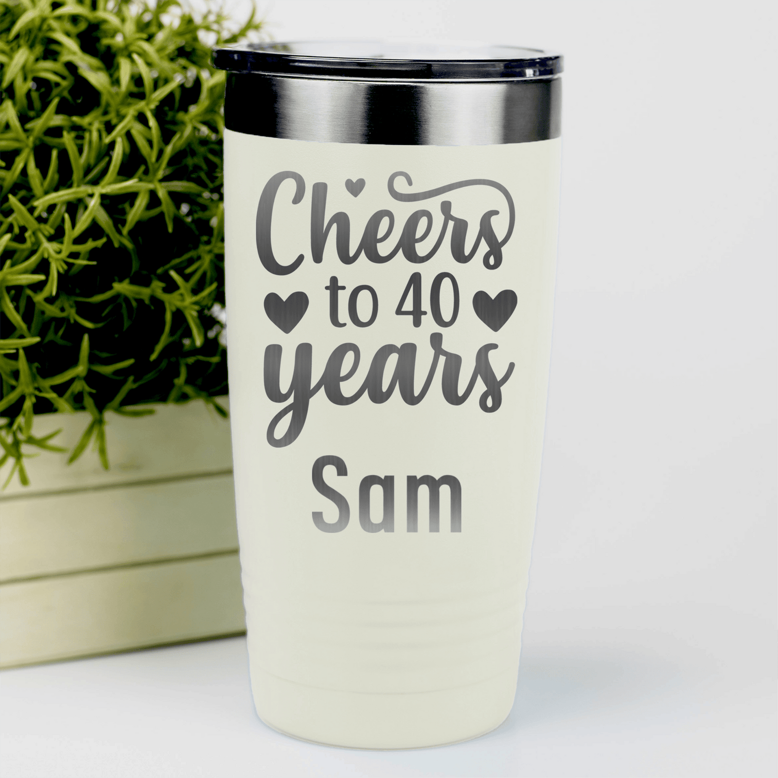 White Birthday Tumbler With Cheers To Fourty Design