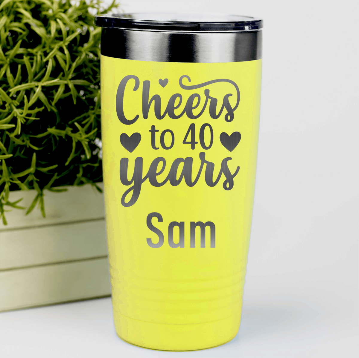 Yellow Birthday Tumbler With Cheers To Fourty Design