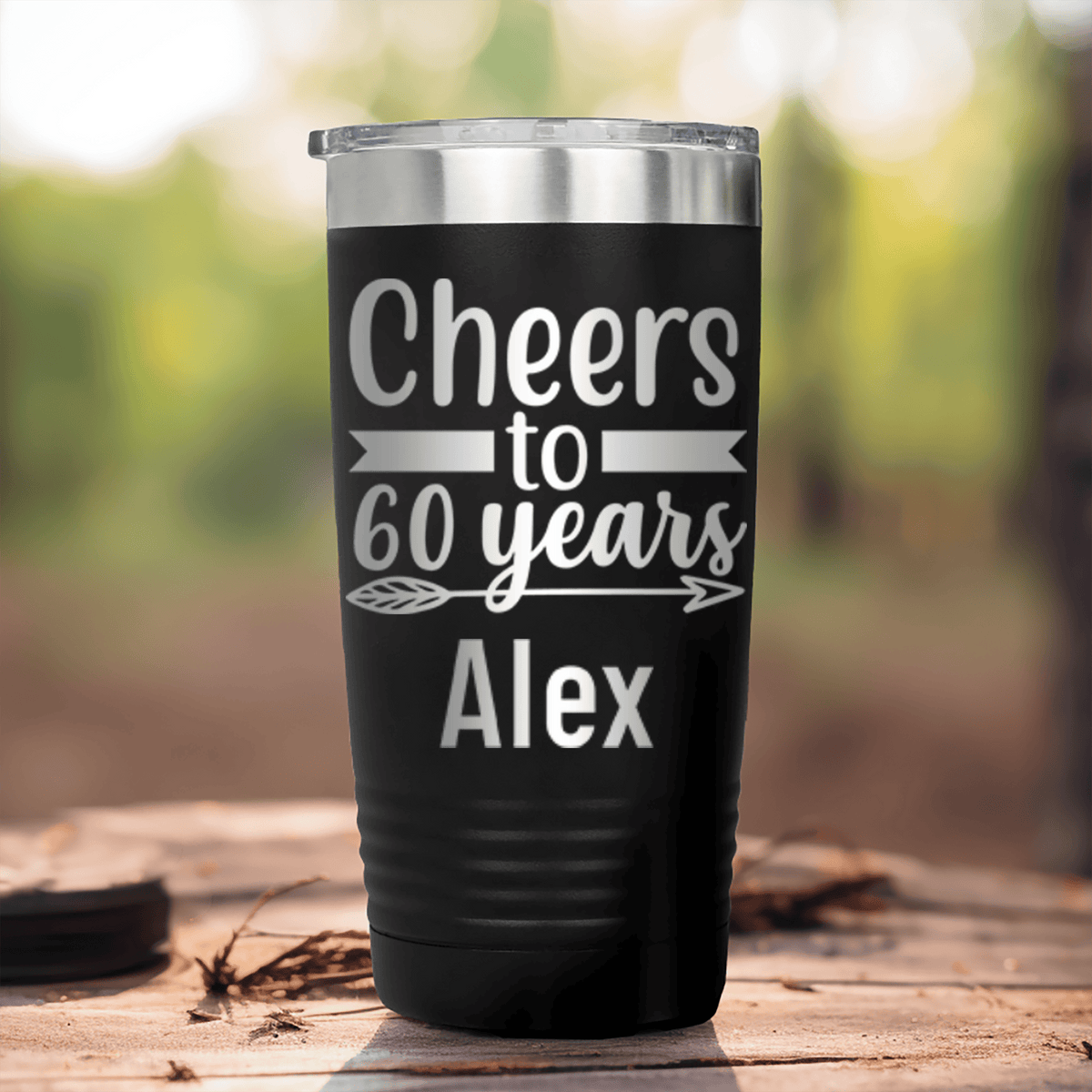 Black Birthday Tumbler With Cheers To Sixty Arrow Design