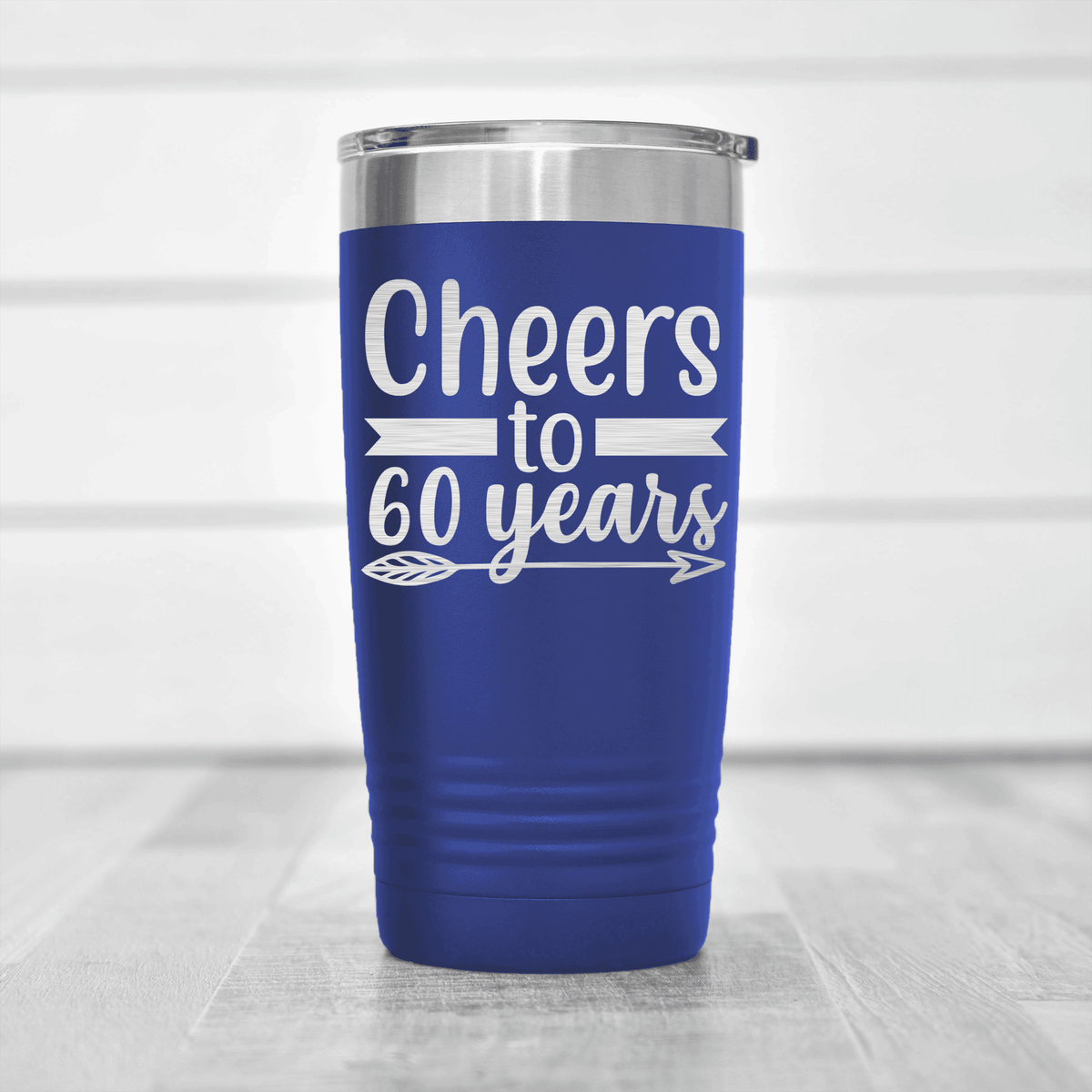 Blue birthday tumbler Cheers To Sixty Arrow