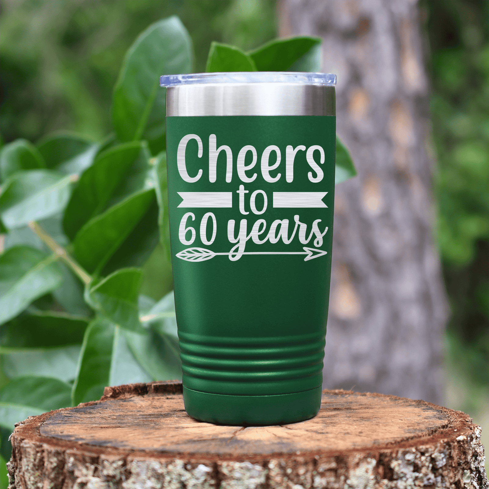 Green birthday tumbler Cheers To Sixty Arrow