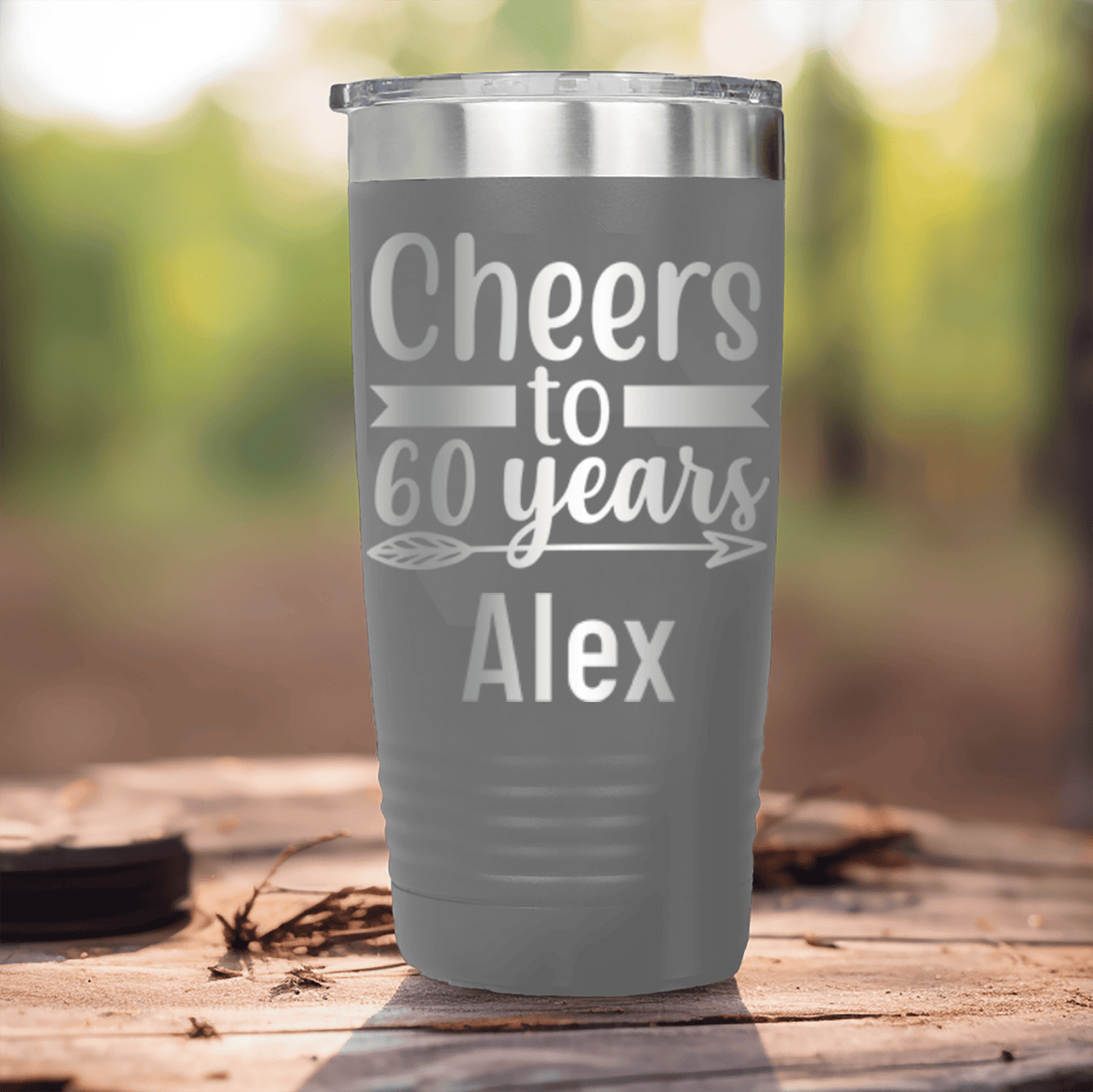 Grey Birthday Tumbler With Cheers To Sixty Arrow Design