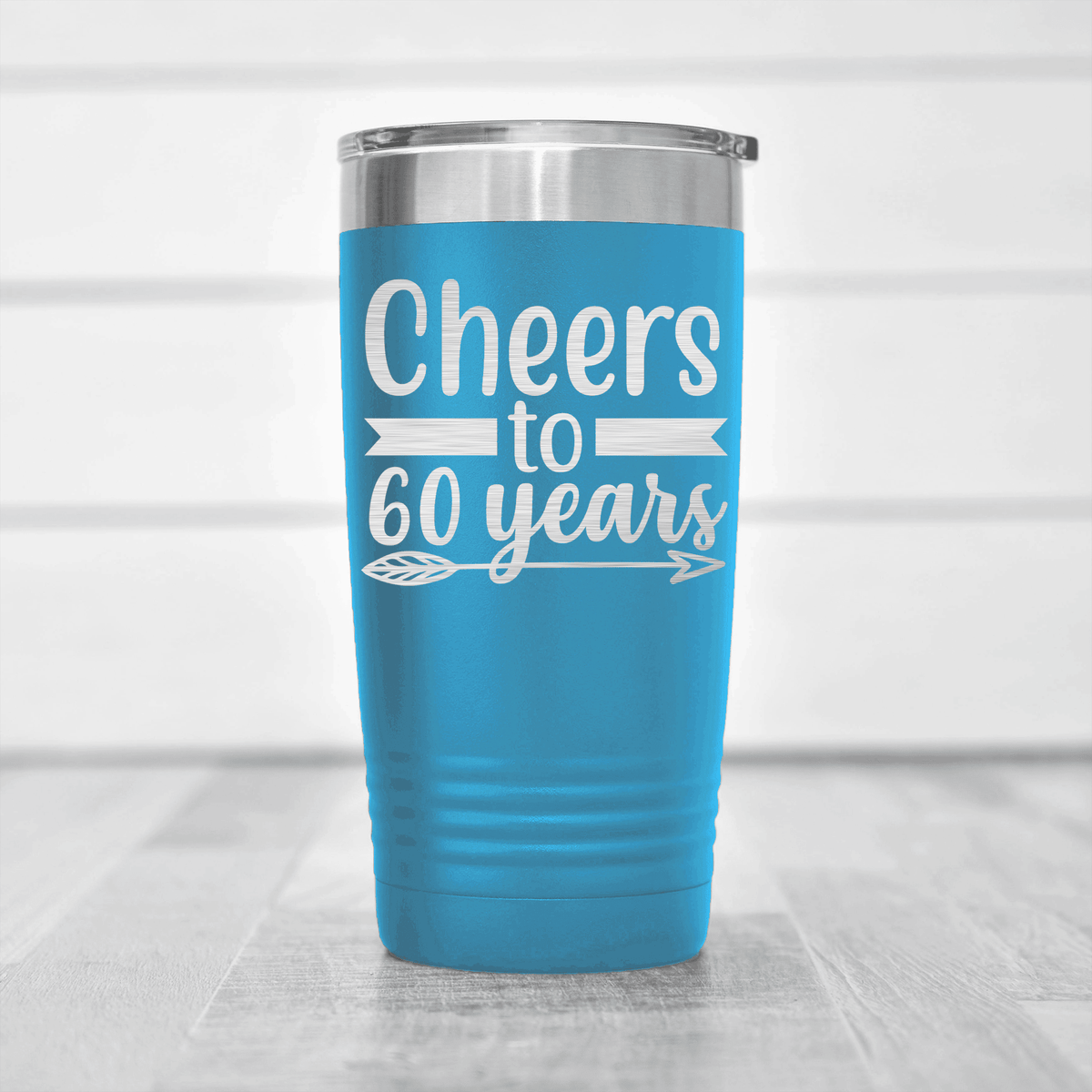 Light Blue birthday tumbler Cheers To Sixty Arrow