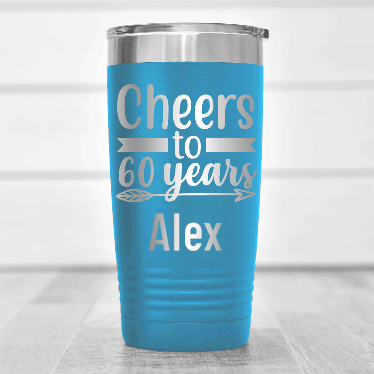Light Blue Birthday Tumbler With Cheers To Sixty Arrow Design