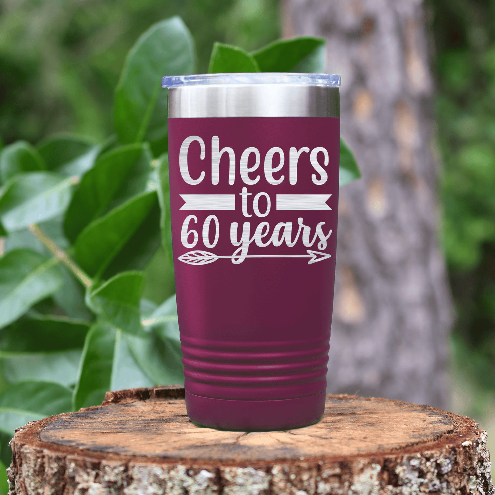 Maroon birthday tumbler Cheers To Sixty Arrow