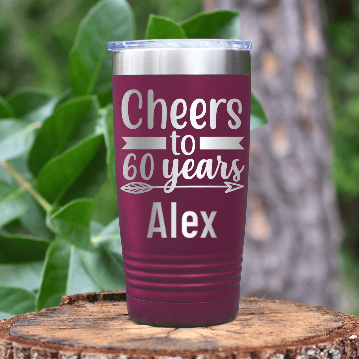Maroon Birthday Tumbler With Cheers To Sixty Arrow Design