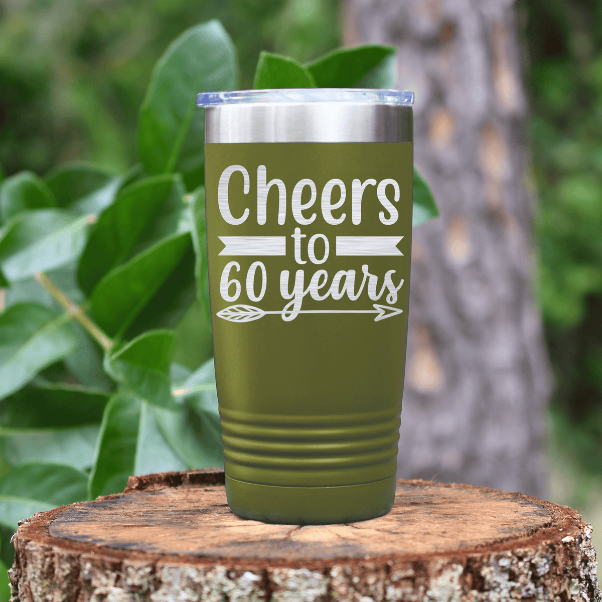 Military Green birthday tumbler Cheers To Sixty Arrow
