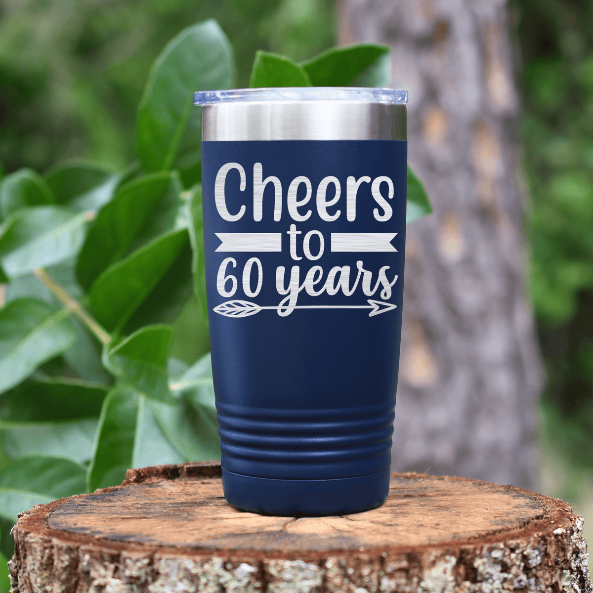 Navy birthday tumbler Cheers To Sixty Arrow