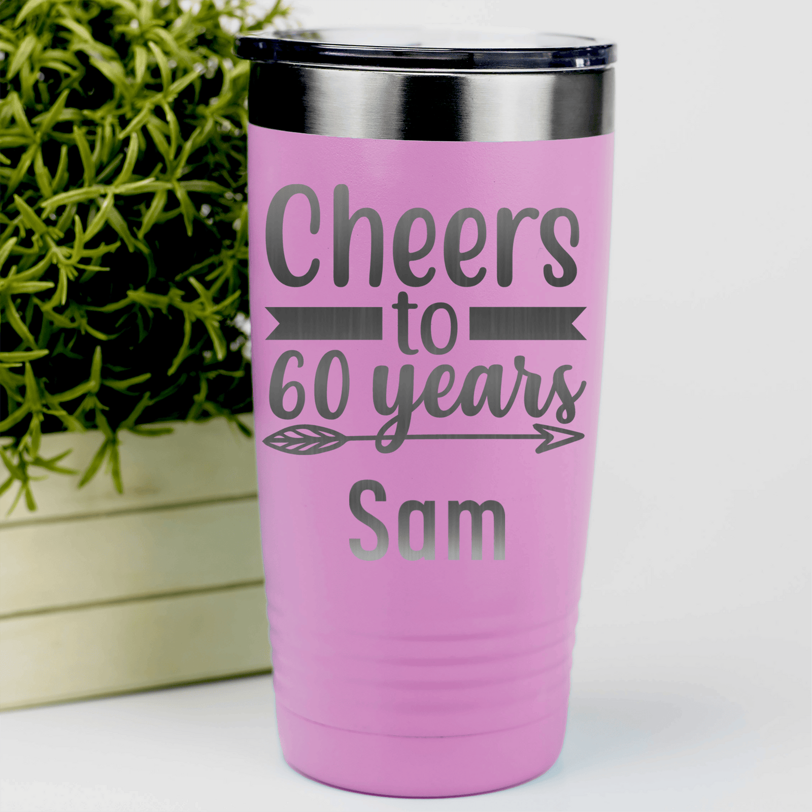 Pink Birthday Tumbler With Cheers To Sixty Arrow Design