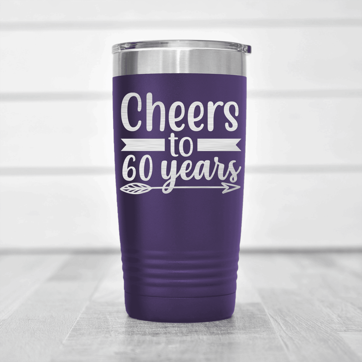 Purple birthday tumbler Cheers To Sixty Arrow
