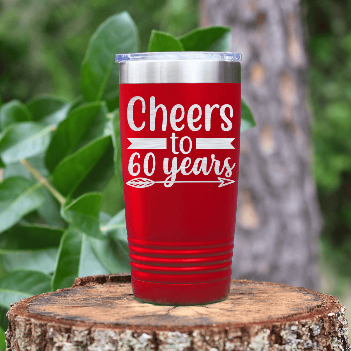 Red birthday tumbler Cheers To Sixty Arrow