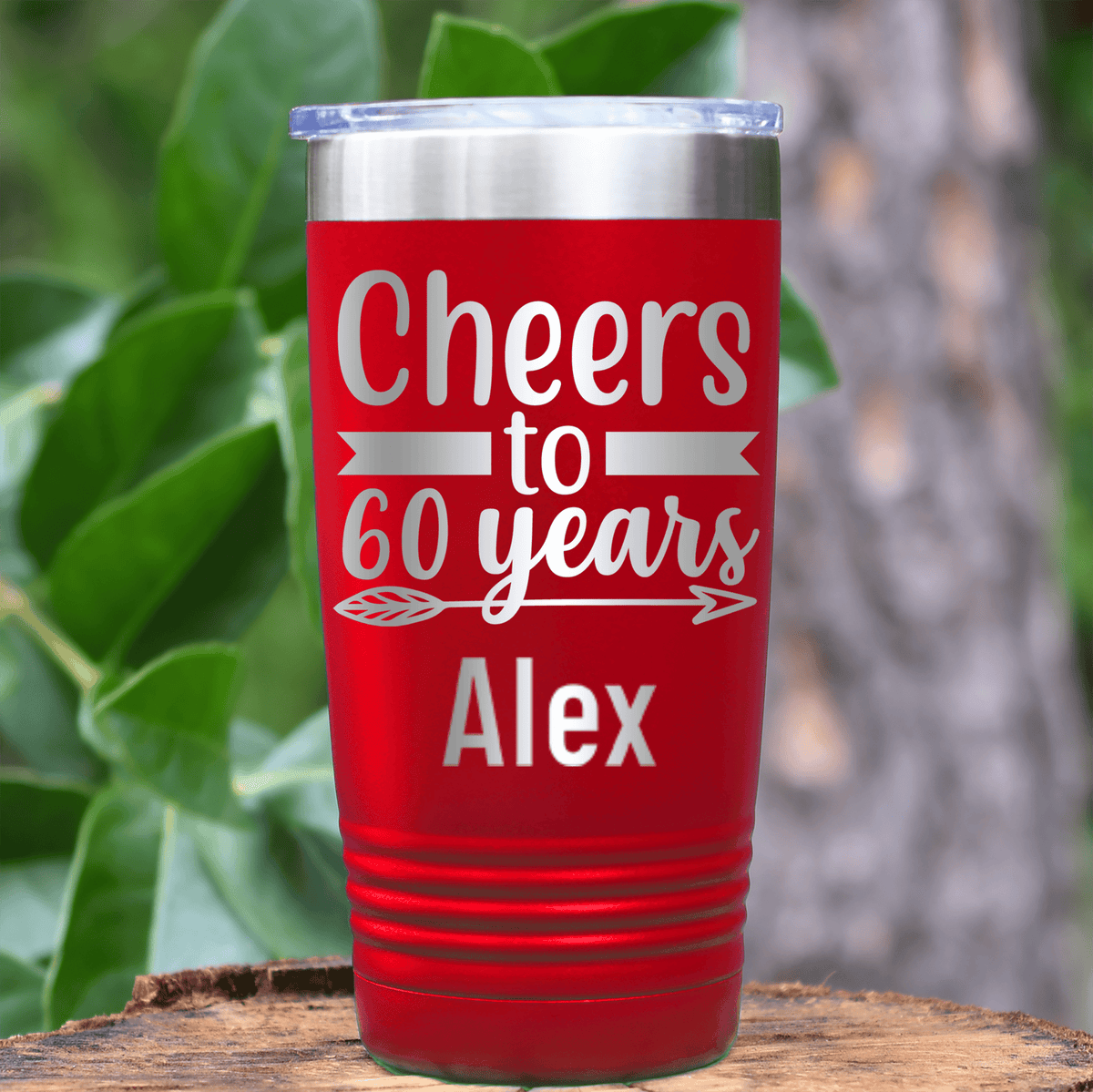 Red Birthday Tumbler With Cheers To Sixty Arrow Design