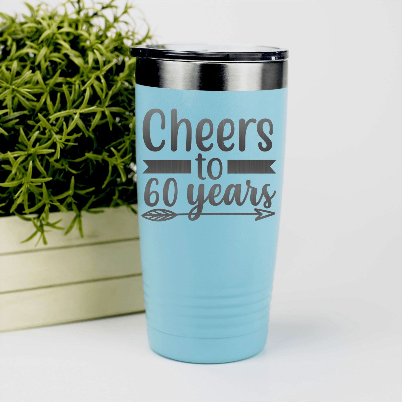 Teal birthday tumbler Cheers To Sixty Arrow