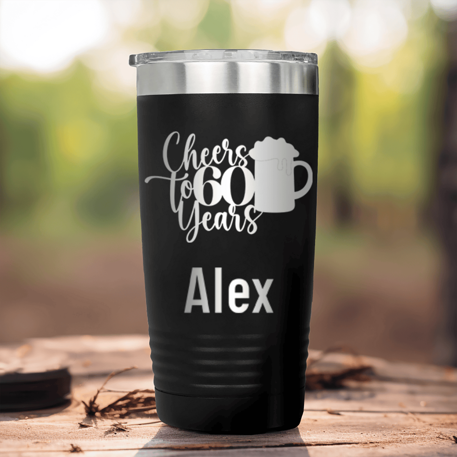 Black Birthday Tumbler With Cheers To Sixty Beer Design