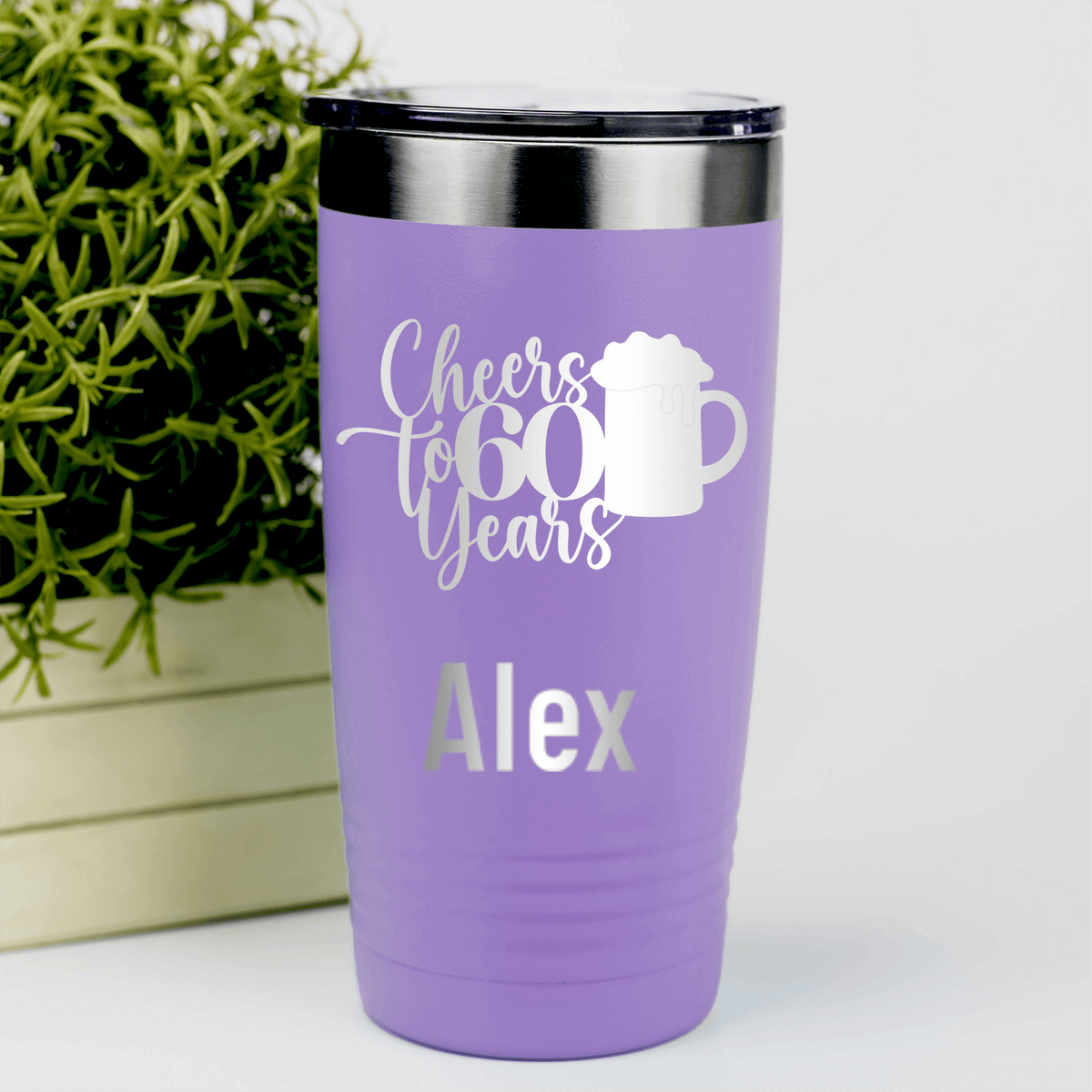 Light Purple Birthday Tumbler With Cheers To Sixty Beer Design