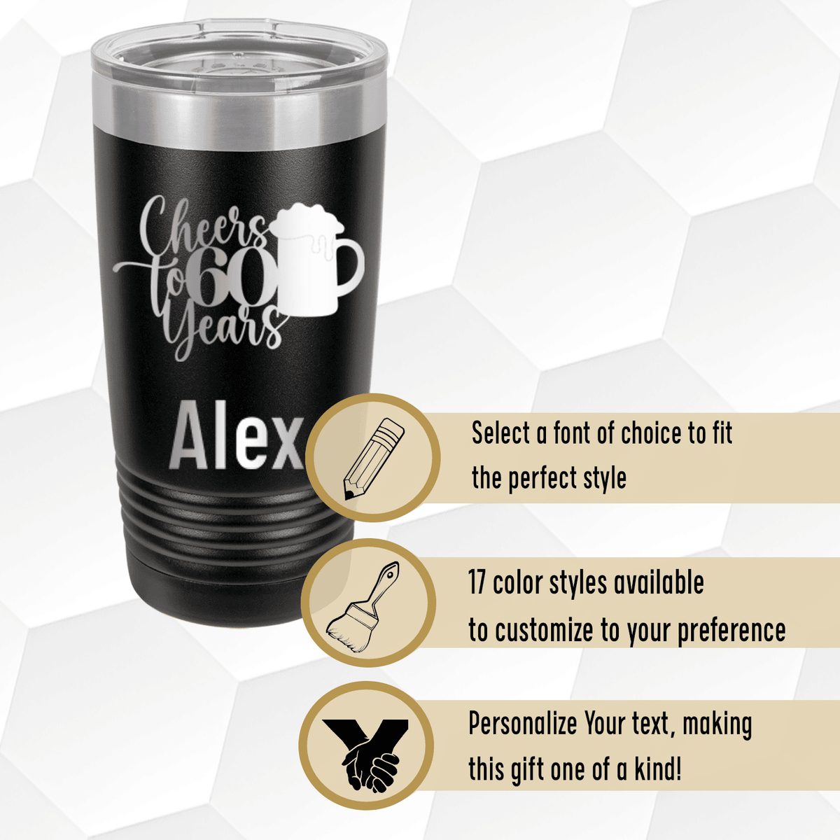 Personalized Cheers To Sixty Beer Tumbler for her, Customized Gifts for Women by Groovy Girl Gifts