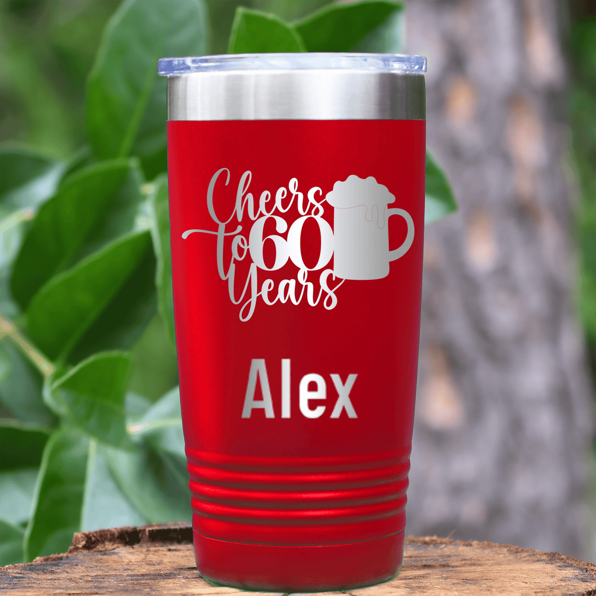 Red Birthday Tumbler With Cheers To Sixty Beer Design