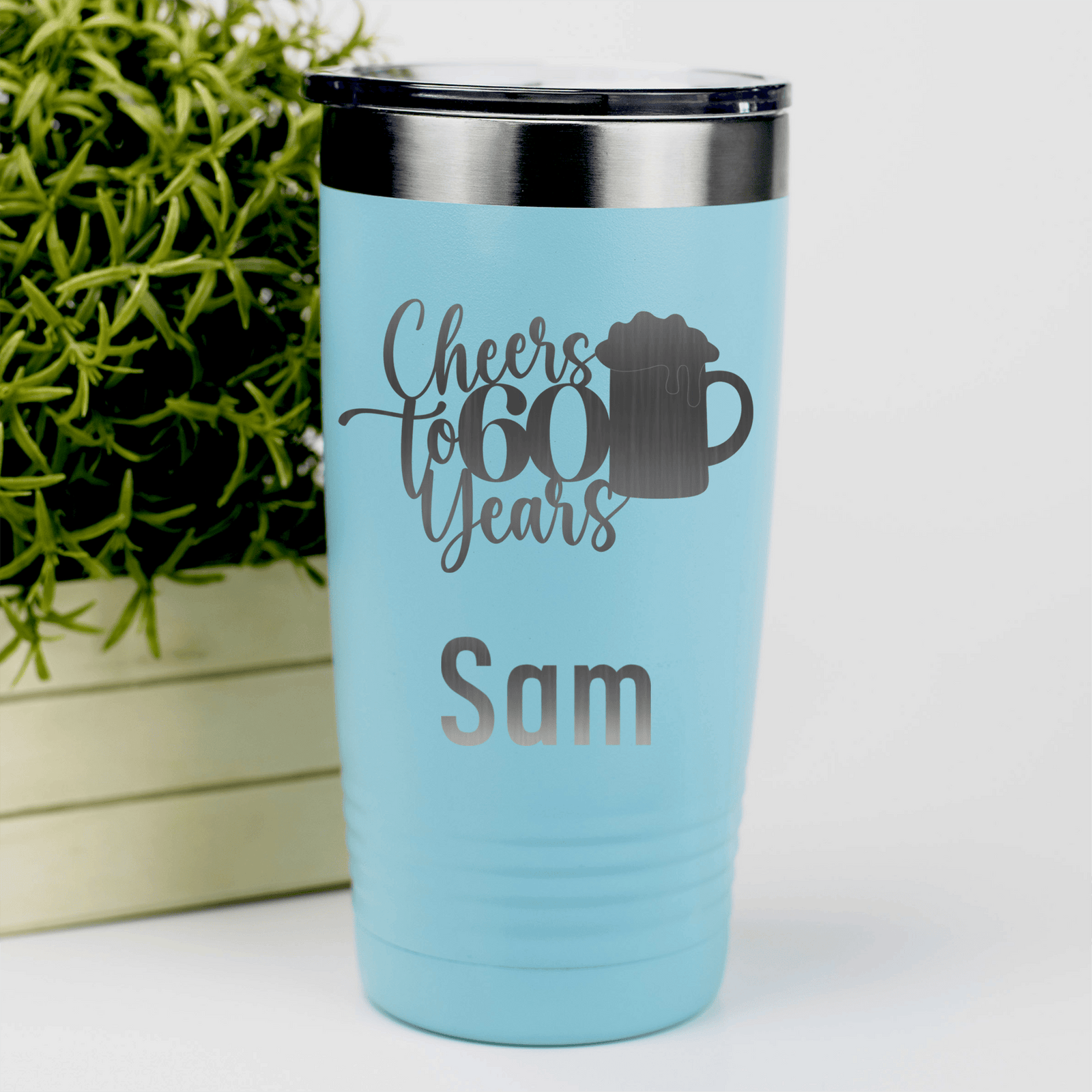 Teal Birthday Tumbler With Cheers To Sixty Beer Design